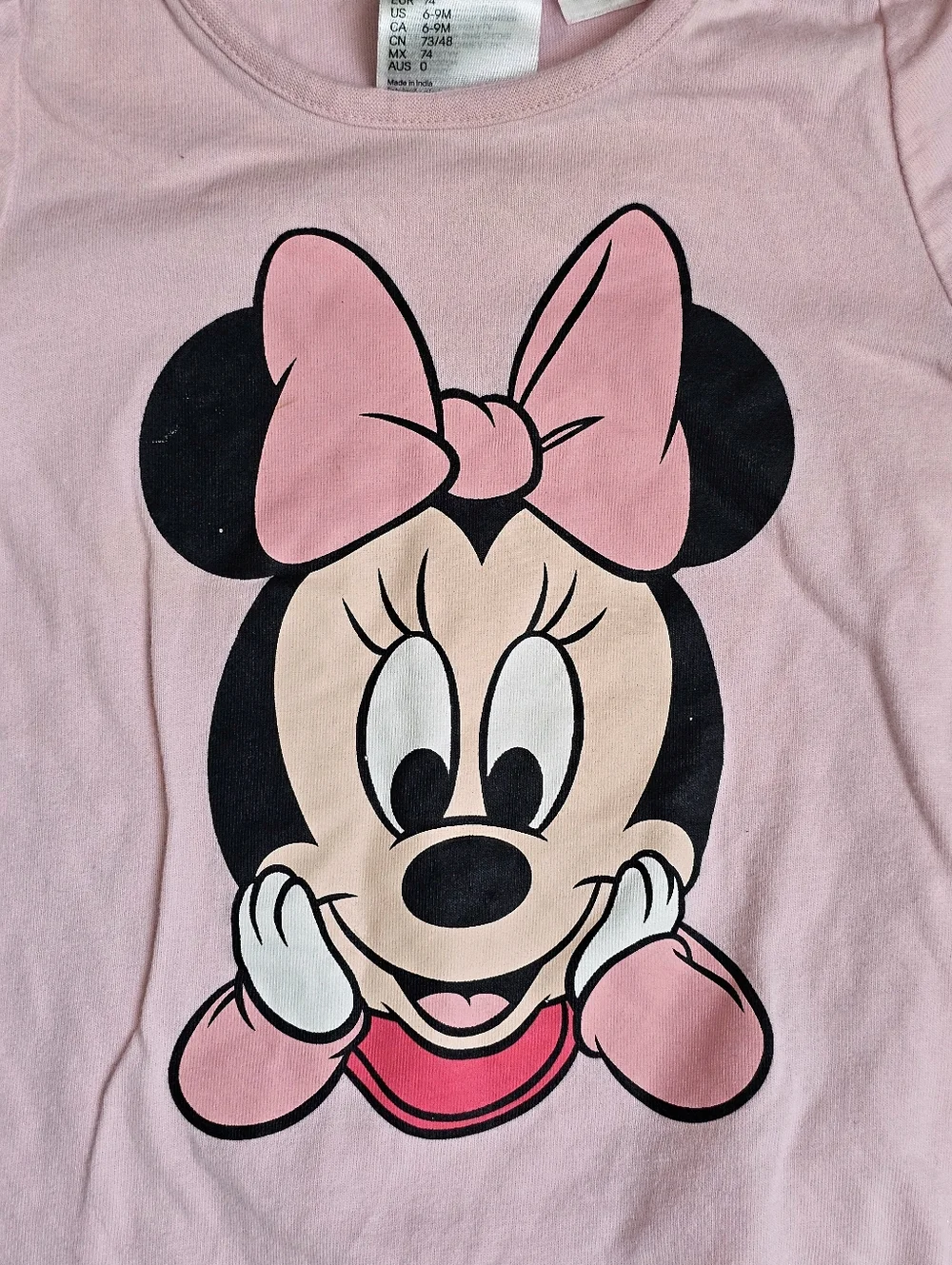 H&M Disney Minnie Mouse Pink Romper Baby Girl 6-9M Cotton